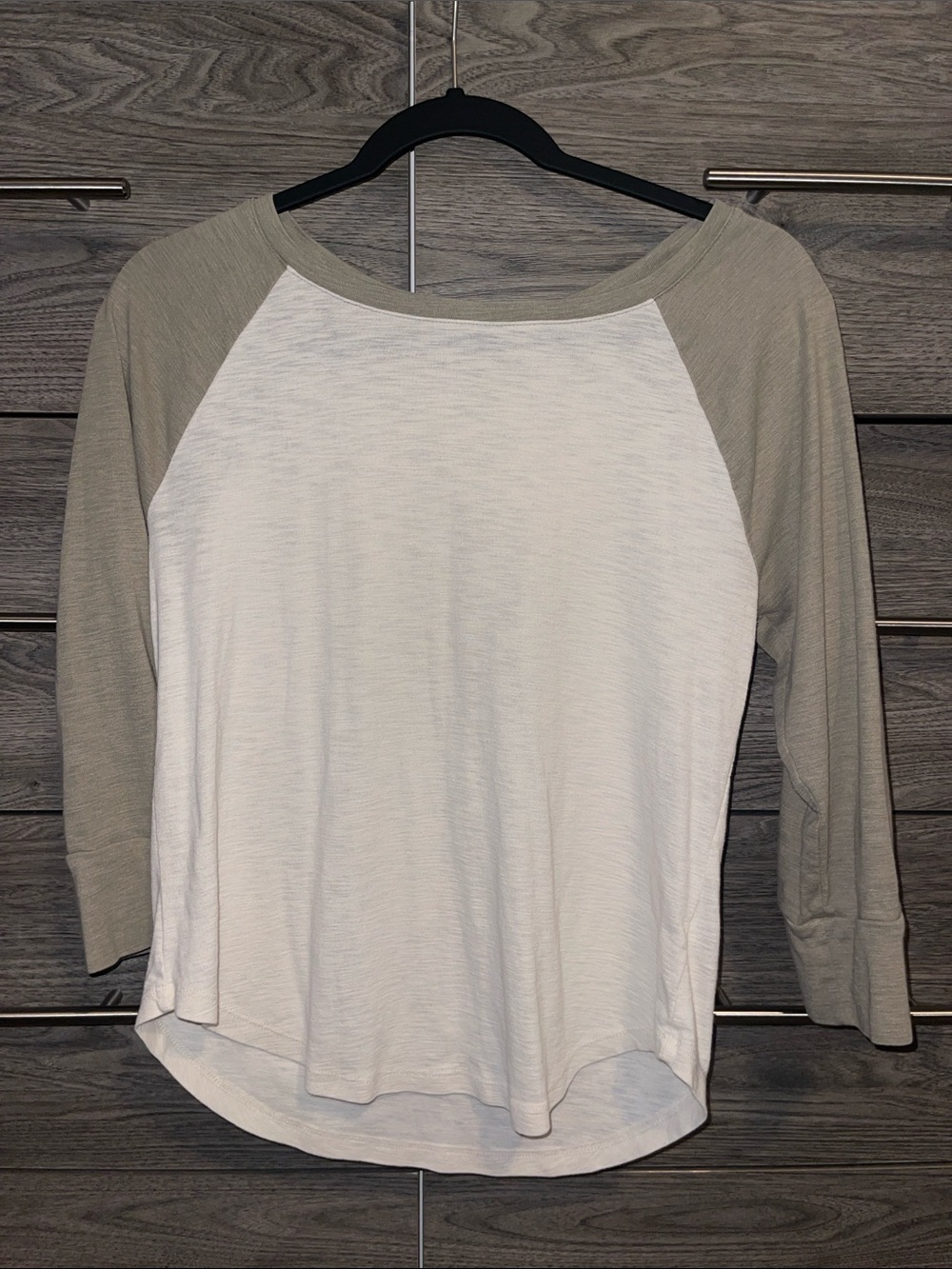 Mossimo Supply Co. White Body Olive Green Raglan Long Sleeve Tee